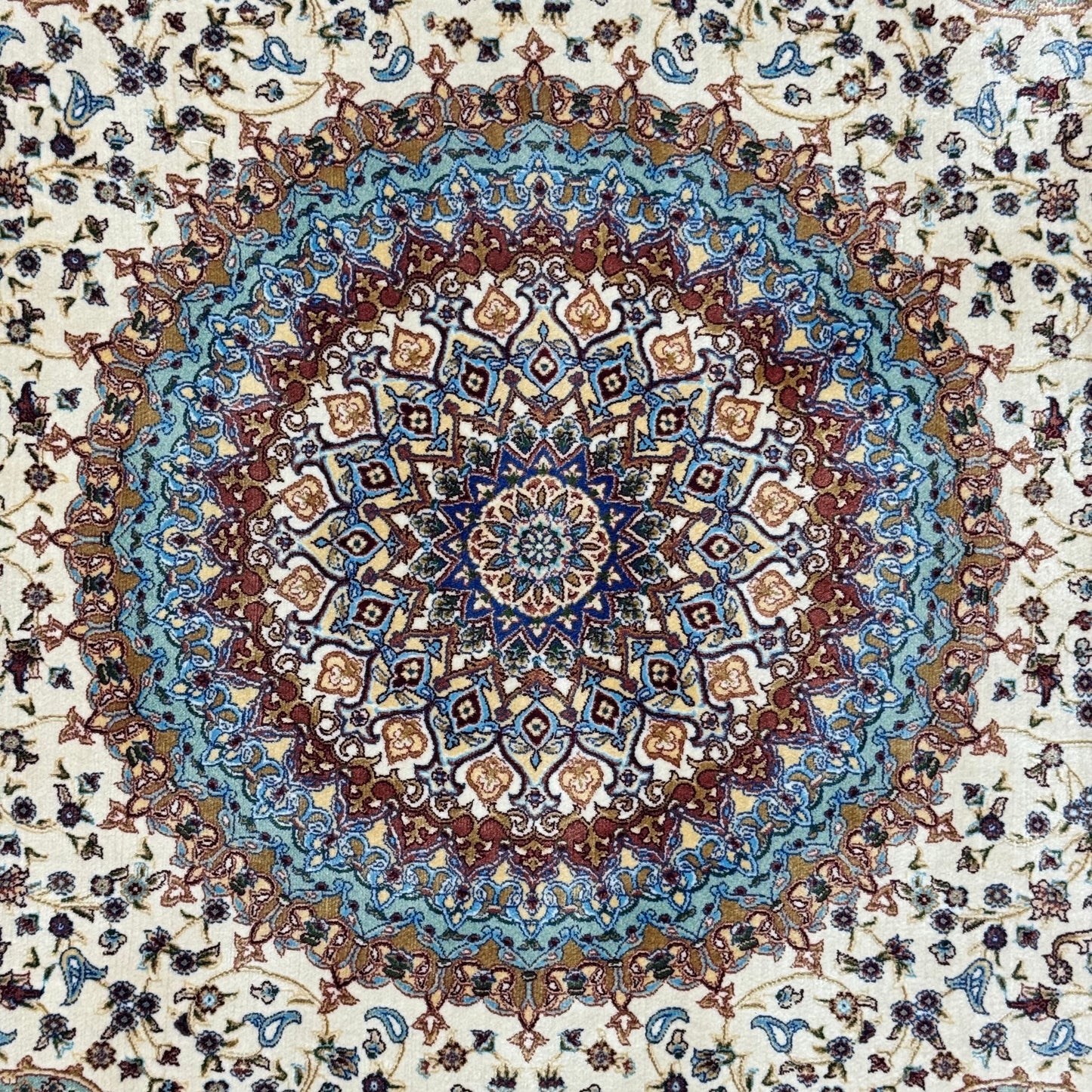 Persian Silk Abresham Medallion Rug 4 ft x 6 ft | 1600 Reed Machine-Made Iran