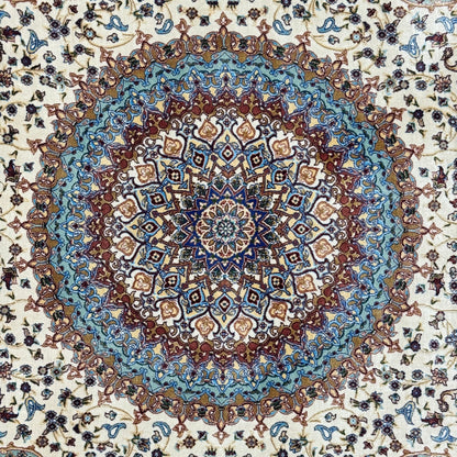 Persian Silk Abresham Medallion Rug 4 ft x 6 ft | 1600 Reed Machine-Made Iran