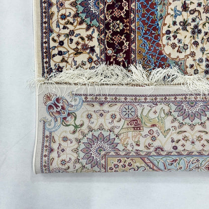 Persian Silk Abresham Medallion Rug 4 ft x 6 ft | 1600 Reed Machine-Made Iran