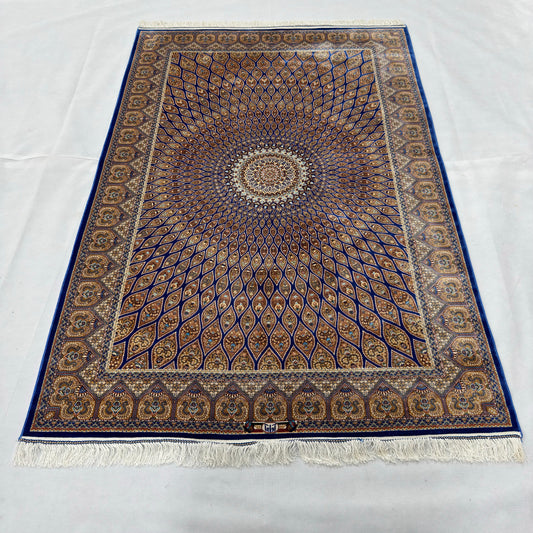 Persian Silk Medallion Rug 4 ft x 6 ft | 1600 Reed Pure Silk Abresham