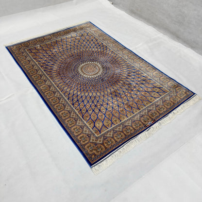 Persian Silk Medallion Rug 4 ft x 6 ft | 1600 Reed Pure Silk Abresham
