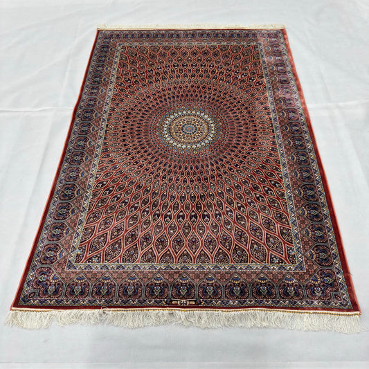 Persian Silk Medallion Rug 4 ft x 6 ft | Pure Silk Abresham | 1600 Reed
