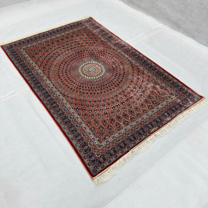 Persian Silk Medallion Rug 4 ft x 6 ft | Pure Silk Abresham | 1600 Reed