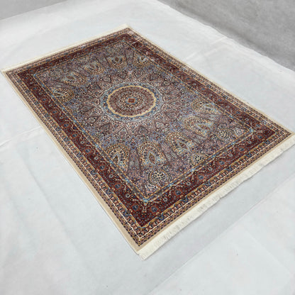 Persian Silk Abresham Rug 4 ft x 6 ft | 1600 Reed Machine-Made Iran