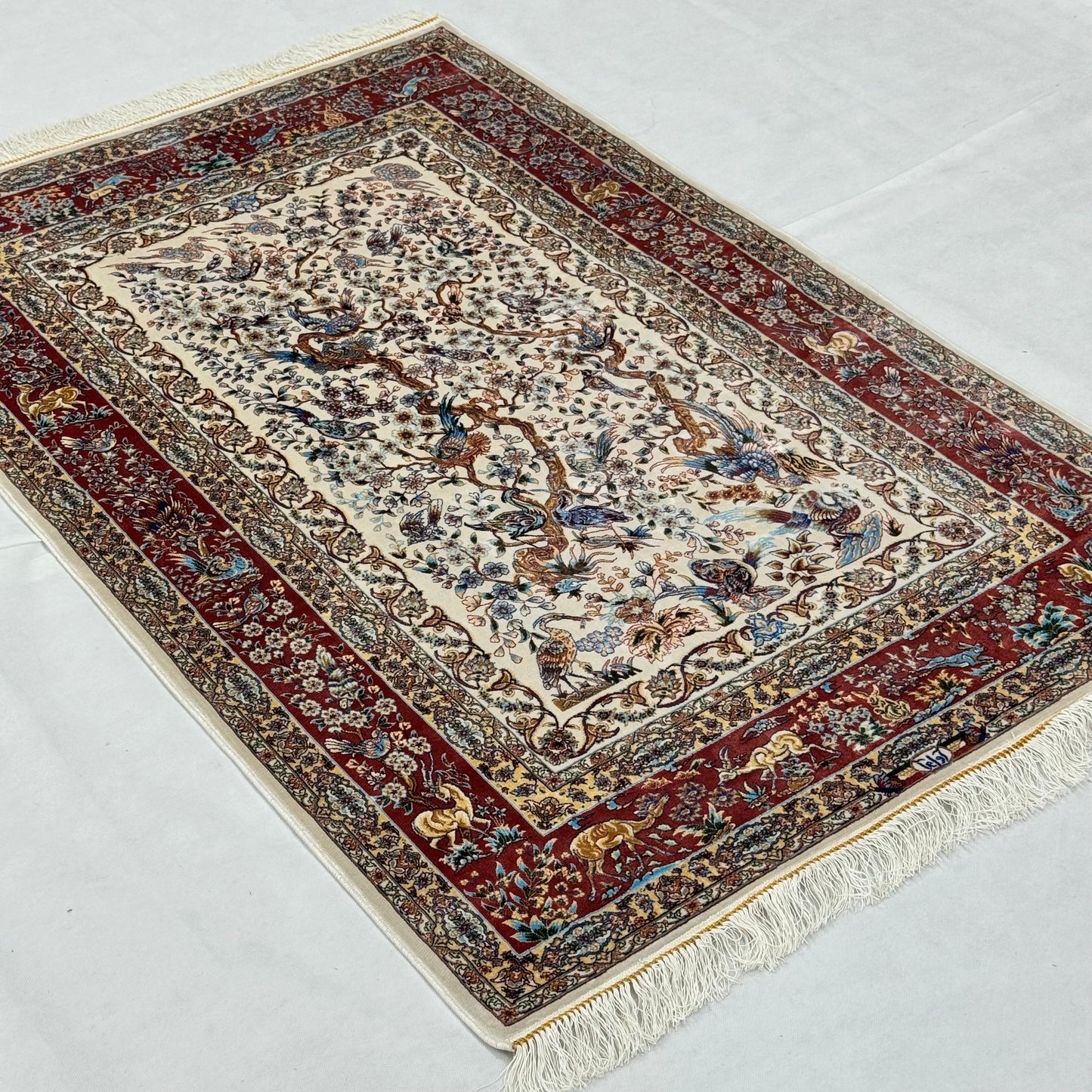 Persian Silk Birds & Flowers Rug 3 ft x 5 ft | 1600 Reeds