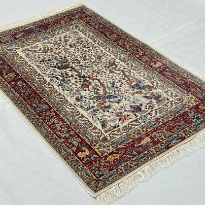 Persian Silk Birds & Flowers Rug 3 ft x 5 ft | 1600 Reeds