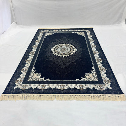 7 ft x 10 ft Navy Persian 700 Reed Acrylic Rug, Nain Medallion Carpet