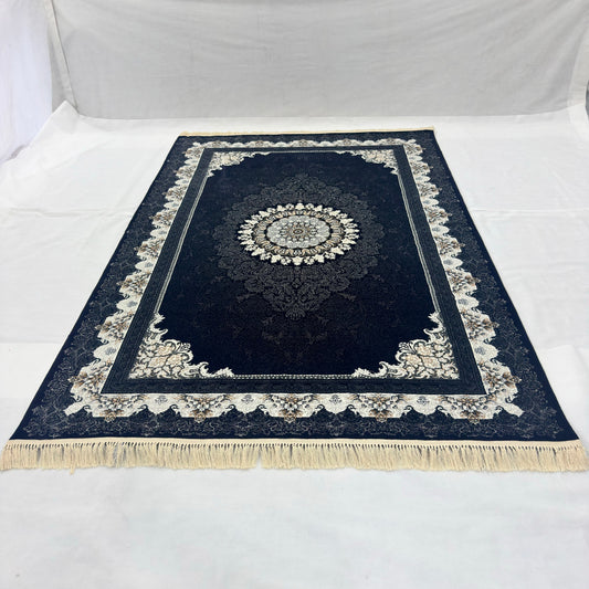 7 ft x 10 ft Navy Persian 700 Reed Acrylic Rug, Nain Medallion Carpet
