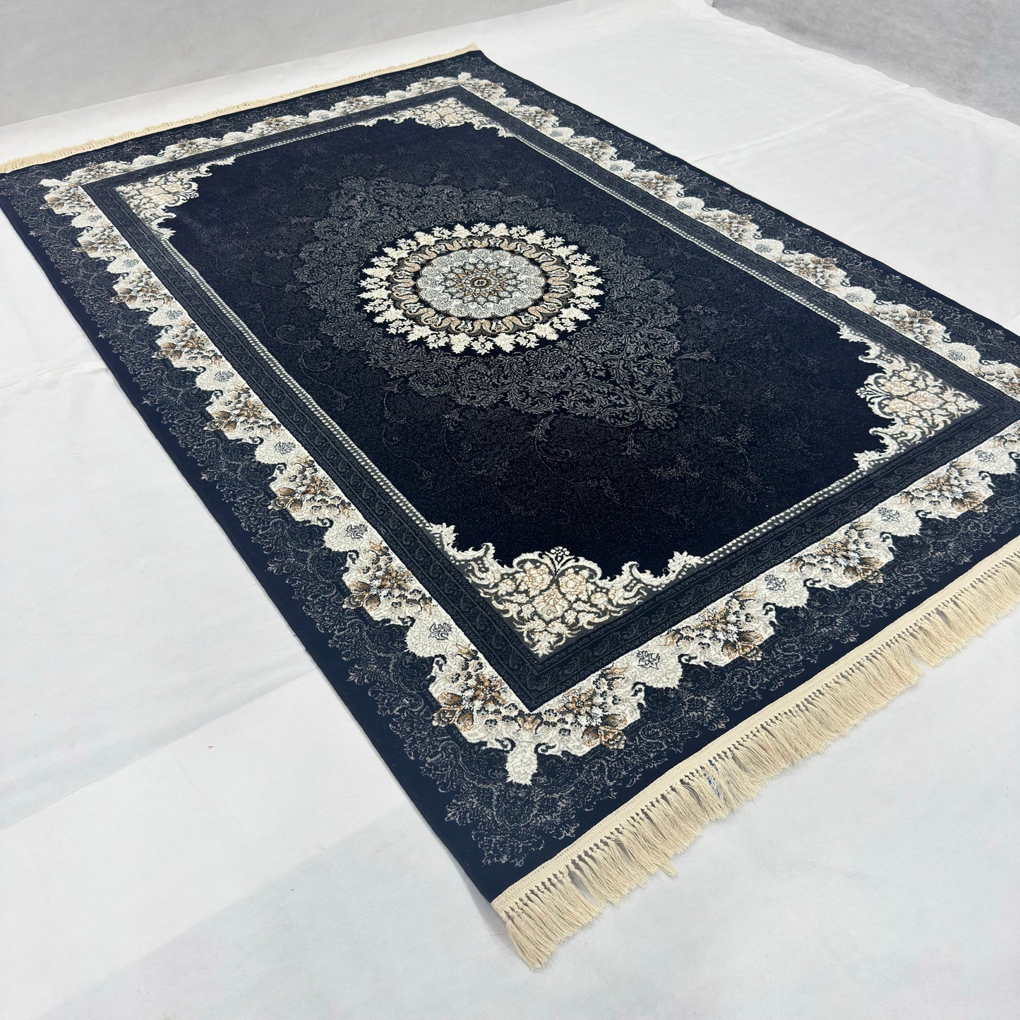 7 ft x 10 ft Navy Persian 700 Reed Acrylic Rug, Nain Medallion Carpet
