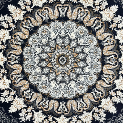 7 ft x 10 ft Navy Persian 700 Reed Acrylic Rug, Nain Medallion Carpet