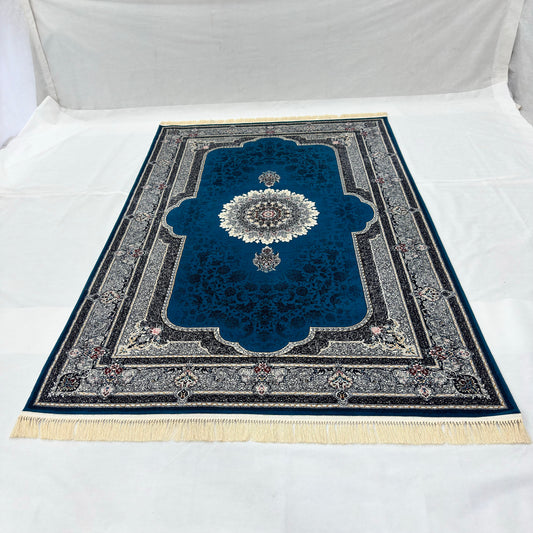 7 ft x 10 ft Navy Persian 700 Reed Acrylic Rug, Nain Medallion Carpet