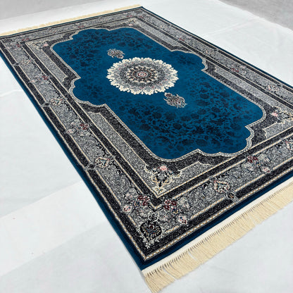 7 ft x 10 ft Navy Persian 700 Reed Acrylic Rug, Nain Medallion Carpet