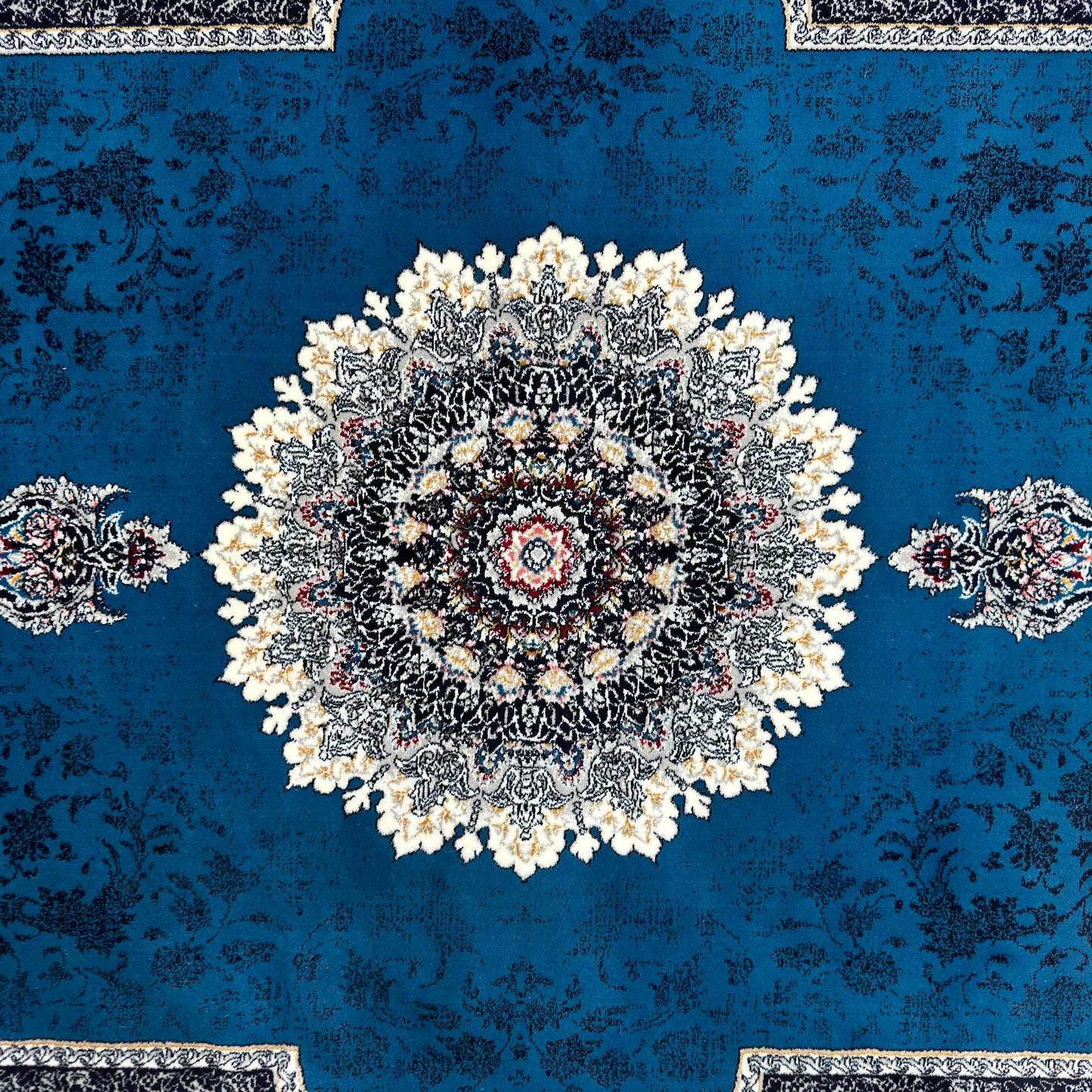 7 ft x 10 ft Navy Persian 700 Reed Acrylic Rug, Nain Medallion Carpet