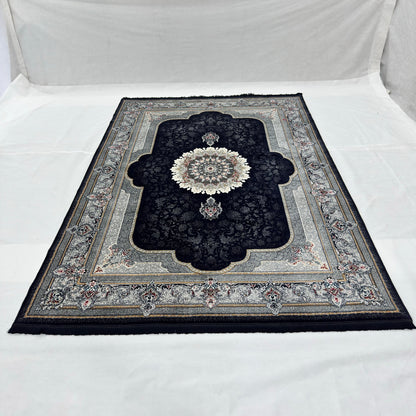 7 ft x 10 ft Black Persian 700 Reed Acrylic Rug, Nain Medallion Carpet