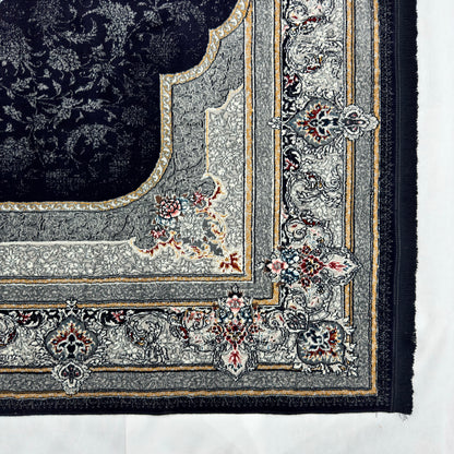 7 ft x 10 ft Black Persian 700 Reed Acrylic Rug, Nain Medallion Carpet