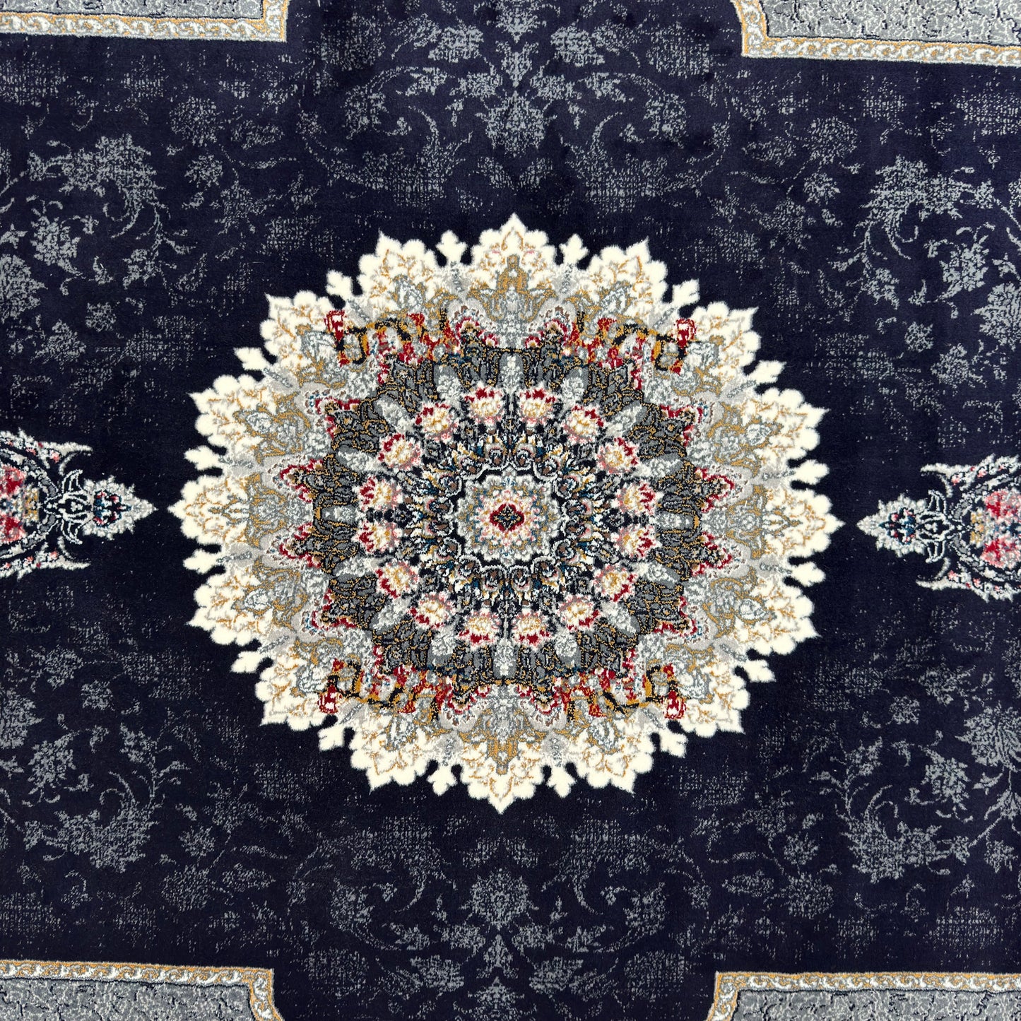 7 ft x 10 ft Black Persian 700 Reed Acrylic Rug, Nain Medallion Carpet