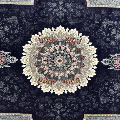 7 ft x 10 ft Black Persian 700 Reed Acrylic Rug, Nain Medallion Carpet