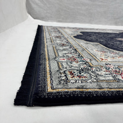 7 ft x 10 ft Black Persian 700 Reed Acrylic Rug, Nain Medallion Carpet