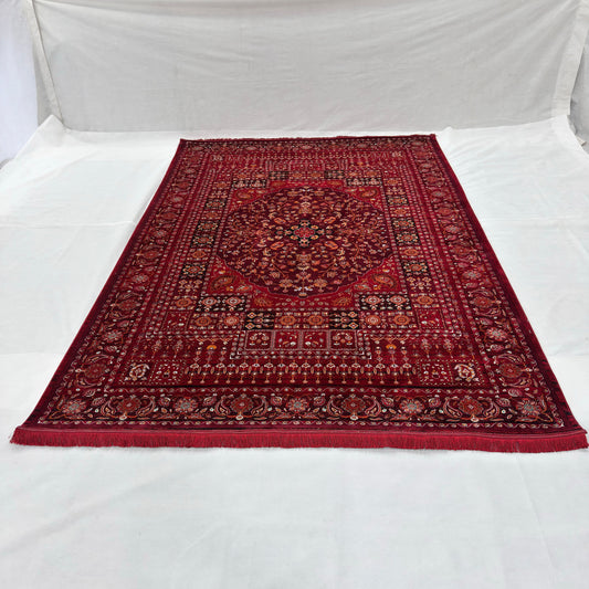 7 ft x 10 ft Red Persian 700 Reed Acrylic Rug, Kashan Medallion Carpet