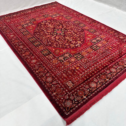 7 ft x 10 ft Red Persian 700 Reed Acrylic Rug, Kashan Medallion Carpet