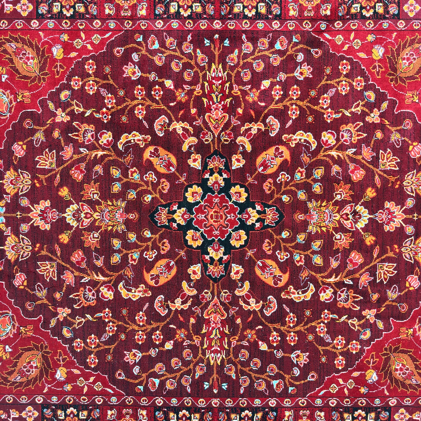 7 ft x 10 ft Red Persian 700 Reed Acrylic Rug, Kashan Medallion Carpet