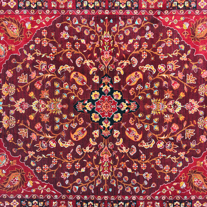 7 ft x 10 ft Red Persian 700 Reed Acrylic Rug, Kashan Medallion Carpet