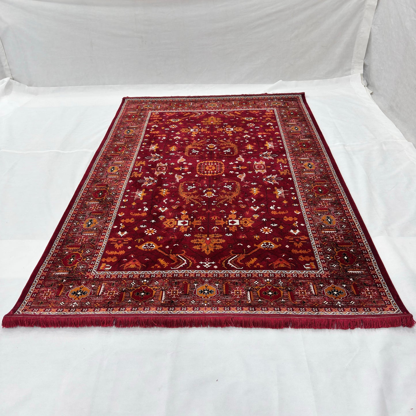 7 ft x 10 ft Red Persian 700 Reed Acrylic Rug, Heriz Geometric Carpet