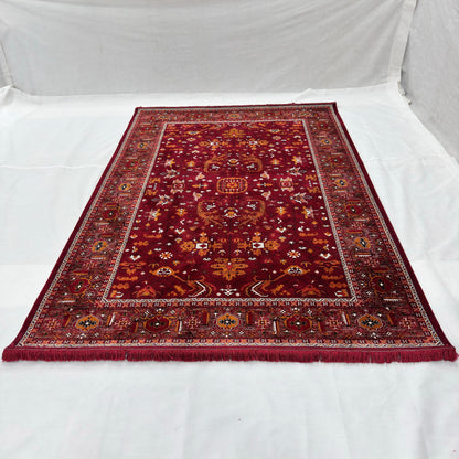 7 ft x 10 ft Red Persian 700 Reed Acrylic Rug, Heriz Geometric Carpet