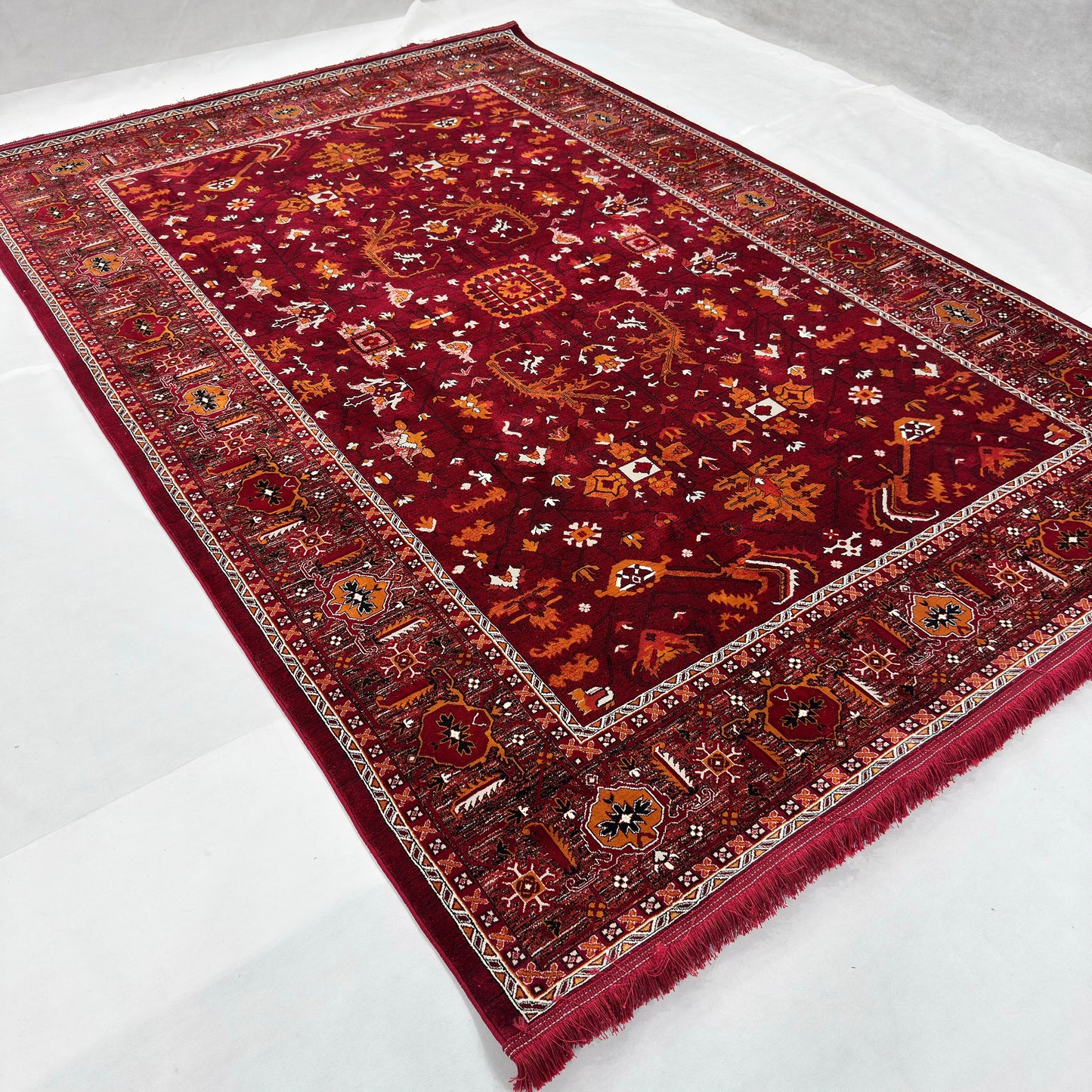 7 ft x 10 ft Red Persian 700 Reed Acrylic Rug, Heriz Geometric Carpet
