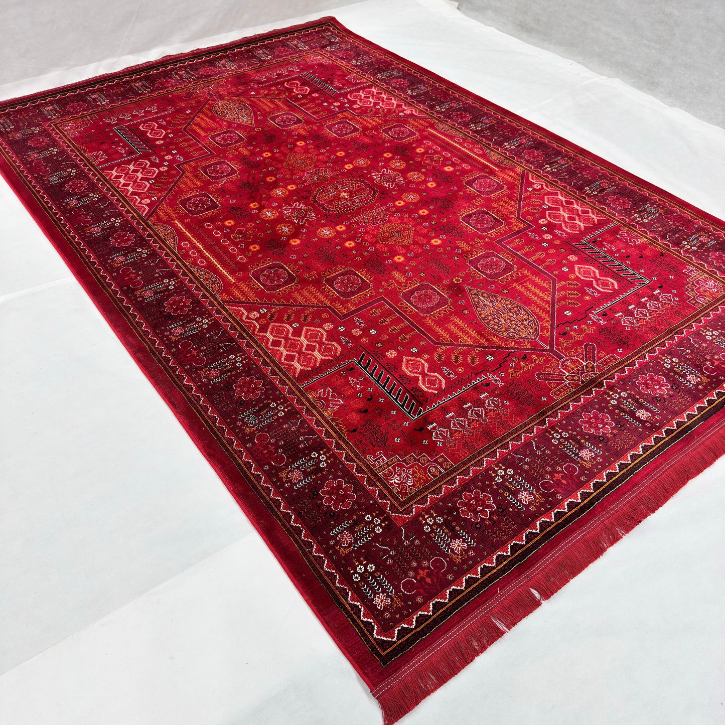7 ft x 10 ft Red Persian 700 Reed Acrylic Rug, Qashqai Tribal Carpet
