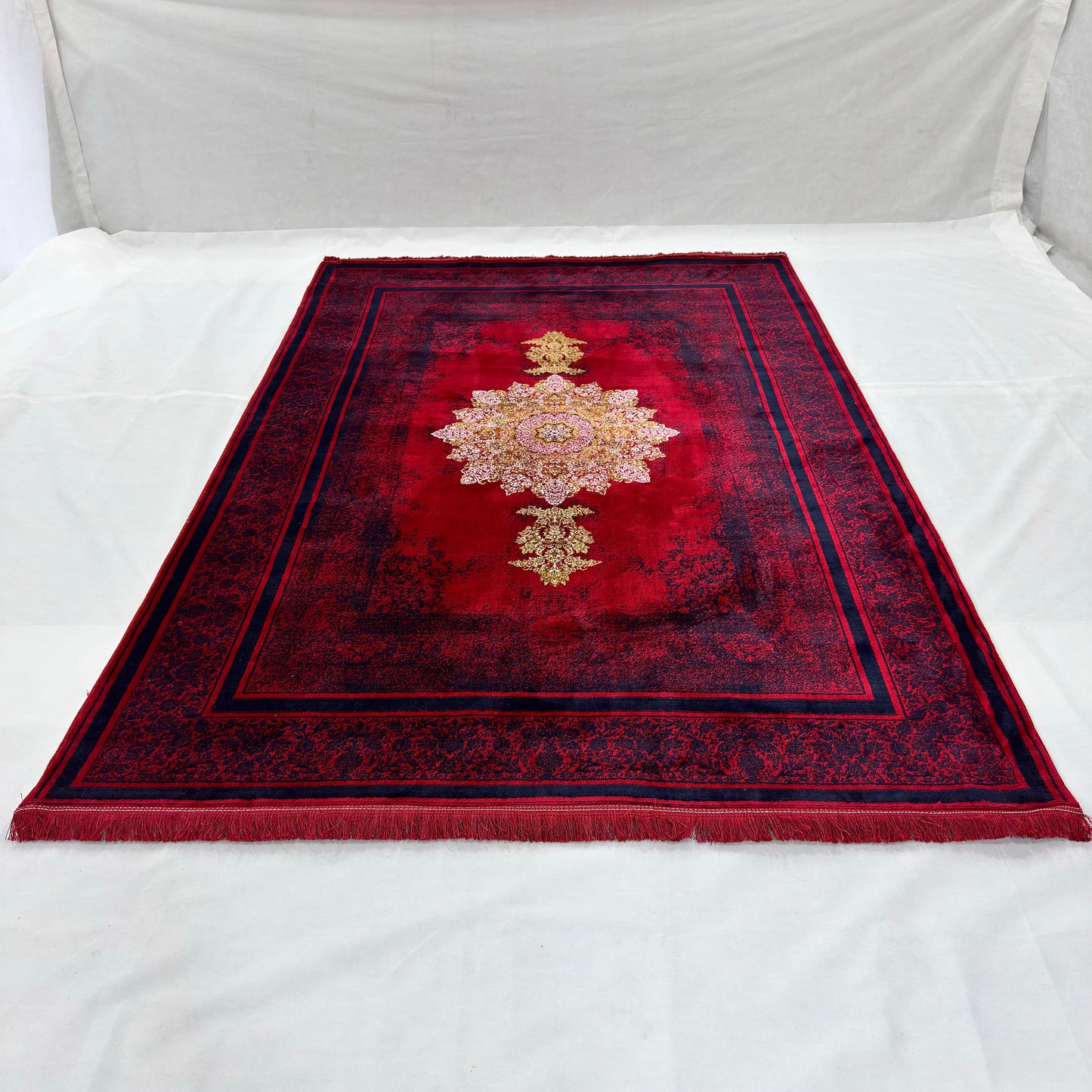 7 ft x 10 ft Red Persian 700 Reed Acrylic Rug, Vintage Medallion Carpet