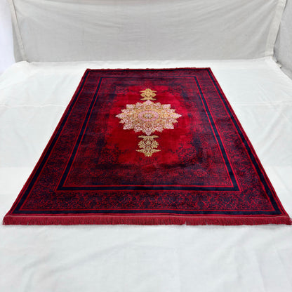 7 ft x 10 ft Red Persian 700 Reed Acrylic Rug, Vintage Medallion Carpet