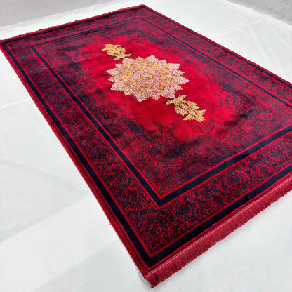 7 ft x 10 ft Red Persian 700 Reed Acrylic Rug, Vintage Medallion Carpet