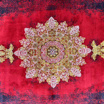 7 ft x 10 ft Red Persian 700 Reed Acrylic Rug, Vintage Medallion Carpet