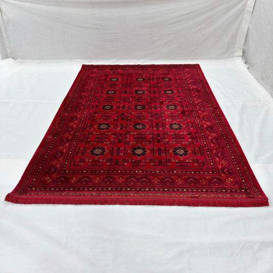 7 ft x 10 ft Red Persian 700 Reed Acrylic Rug, Tribal Geometric Carpet