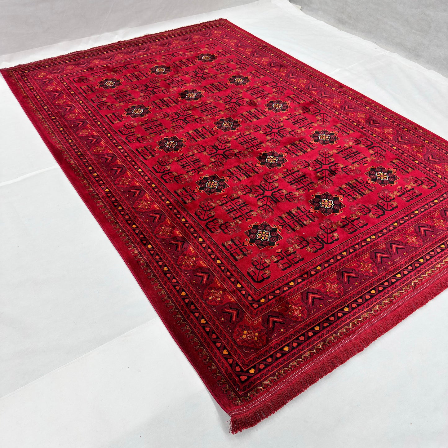 7 ft x 10 ft Red Persian 700 Reed Acrylic Rug, Tribal Geometric Carpet
