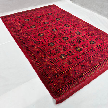7 ft x 10 ft Red Persian 700 Reed Acrylic Rug, Tribal Geometric Carpet