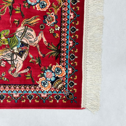 Persian Silk Hunting Scene Rug 2 ft x 3 ft | 1600 Reed Pure Silk Abresham