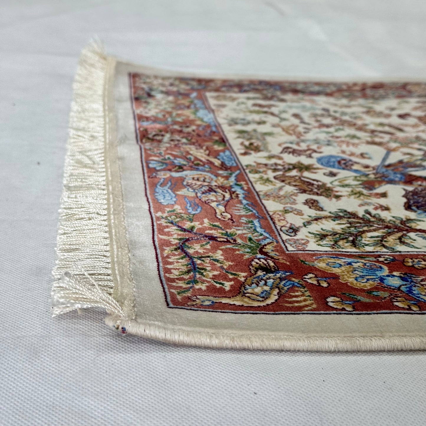 Persian Silk Hunting Scene Rug 2 ft x 3 ft | Pure Silk | 1600 Reeds