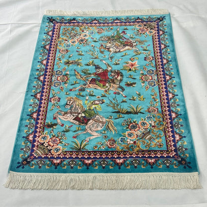 Persian Silk Hunting Scene Rug 2.5 ft x 4 ft | 1600 Reed Abresham