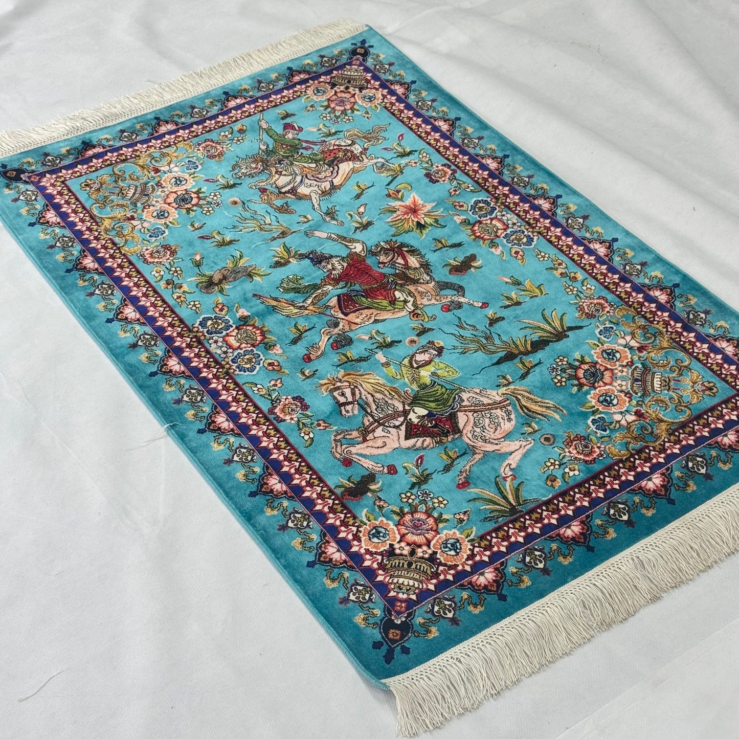 Persian Silk Hunting Scene Rug 2.5 ft x 4 ft | 1600 Reed Abresham