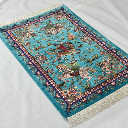 Persian Silk Hunting Scene Rug 2.5 ft x 4 ft | 1600 Reed Abresham