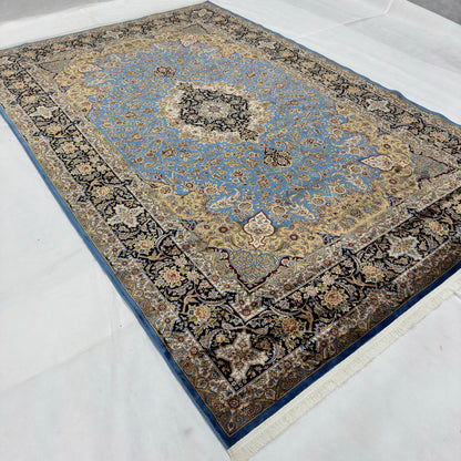 Persian Isfahan Medallion Pure Silk Abresham Rug 7 ft x 10 ft | 1600 Reed