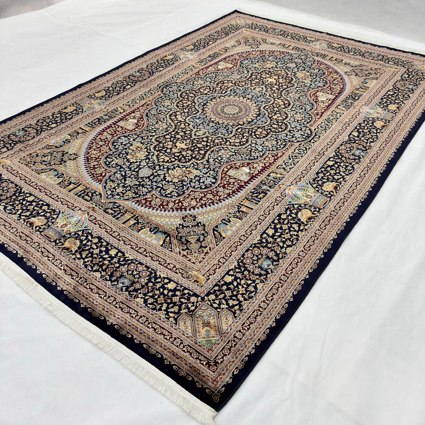 Persian Isfahan Medallion Pure Silk Abresham Rug 7 ft x 10 ft | 1600 Reed