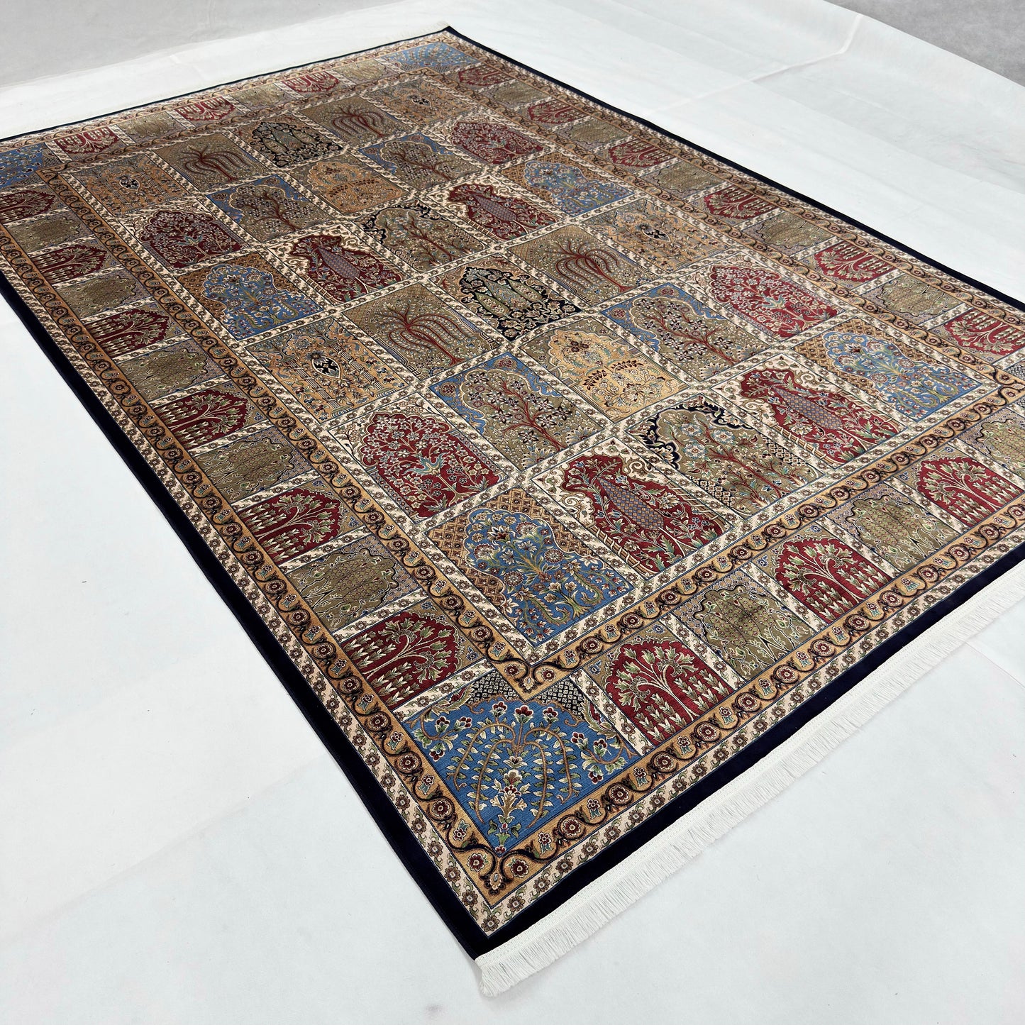 Persian Khamseh Garden Panel Pure Silk Abresham Rug 7 ft x 10 ft | 1600