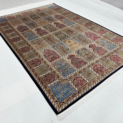 Persian Khamseh Garden Panel Pure Silk Abresham Rug 7 ft x 10 ft | 1600