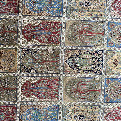 Persian Khamseh Garden Panel Pure Silk Abresham Rug 7 ft x 10 ft | 1600