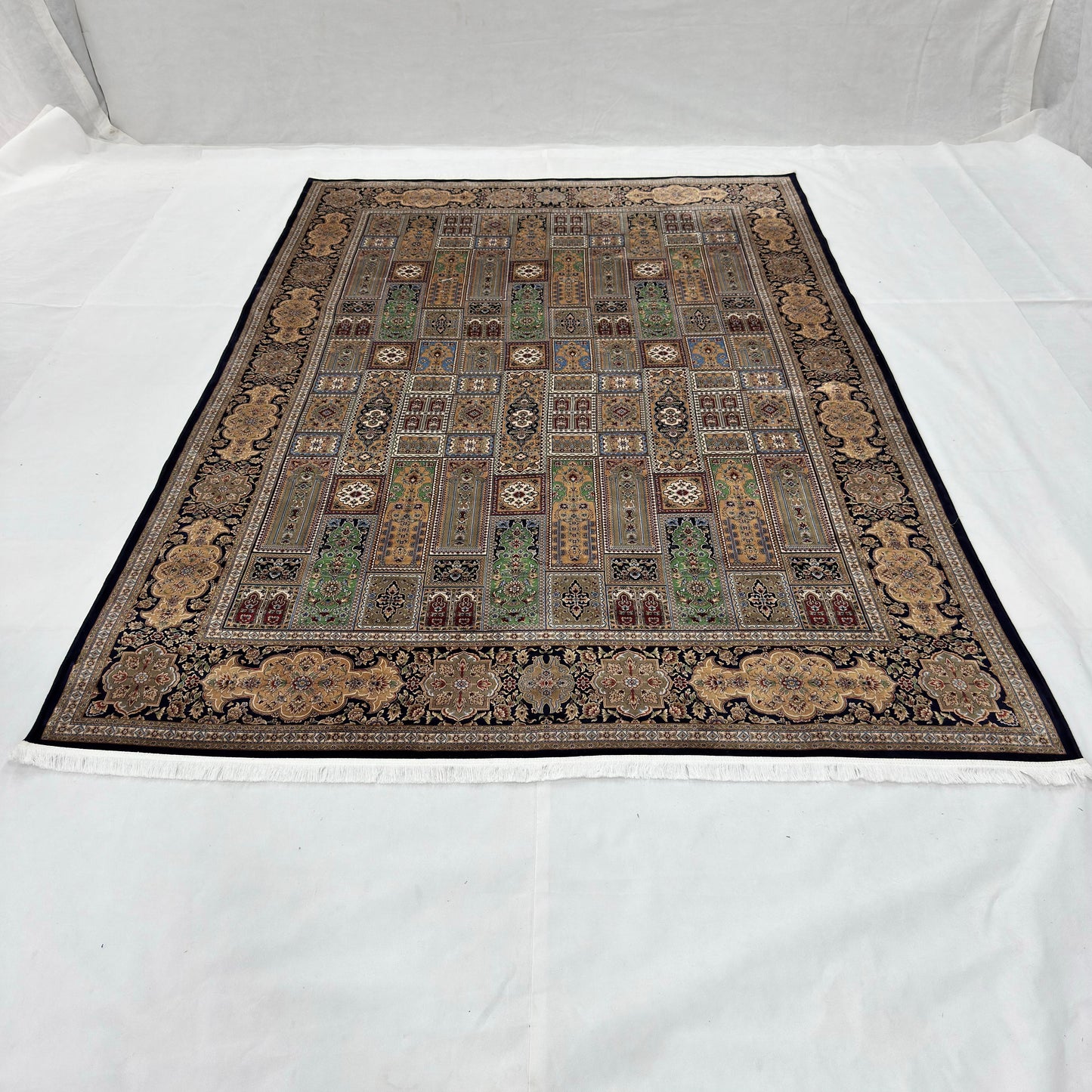 Persian Bagh Garden Panel Pure Silk Abresham Rug 7 ft x 10 ft | 1600 Reed