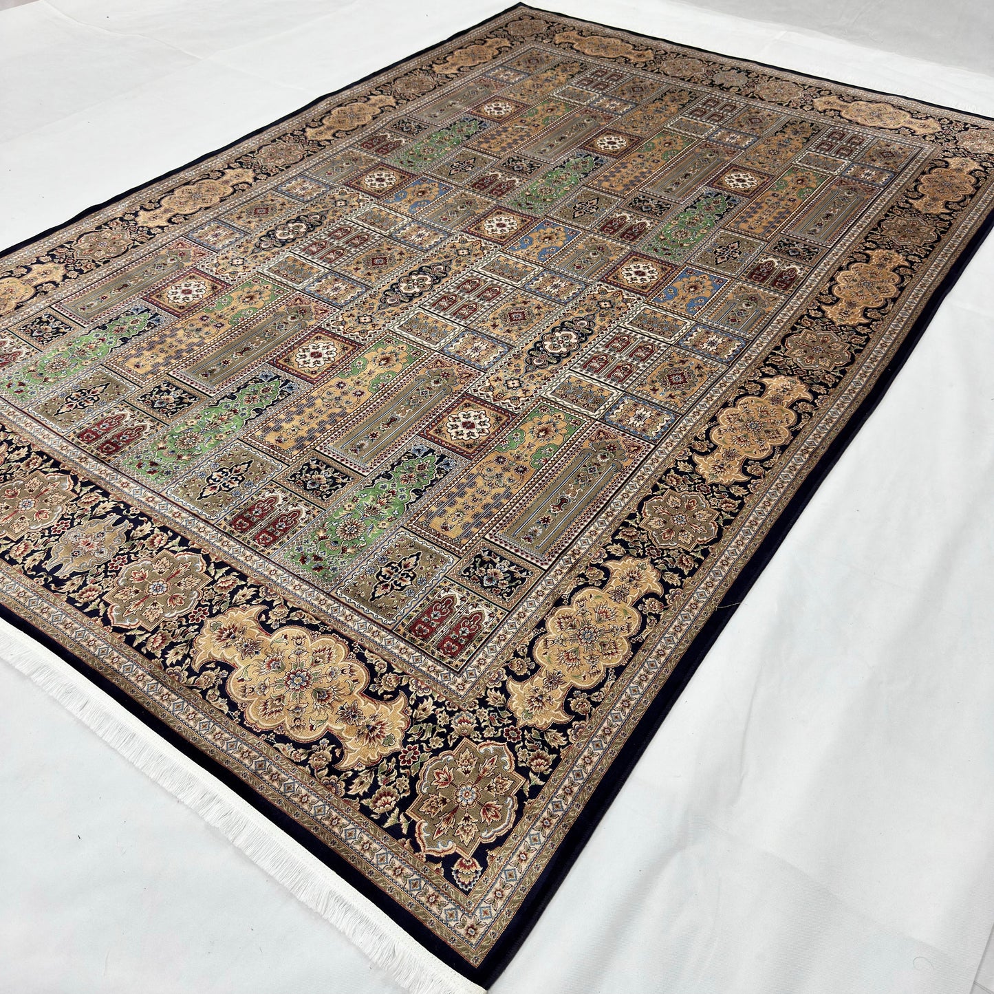 Persian Bagh Garden Panel Pure Silk Abresham Rug 7 ft x 10 ft | 1600 Reed