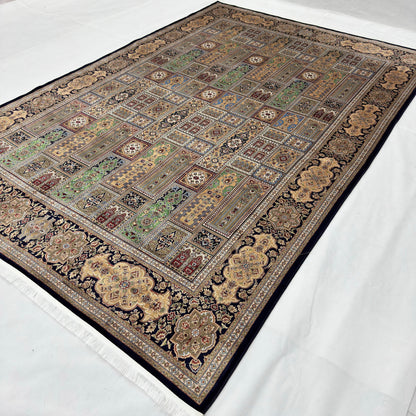 Persian Bagh Garden Panel Pure Silk Abresham Rug 7 ft x 10 ft | 1600 Reed